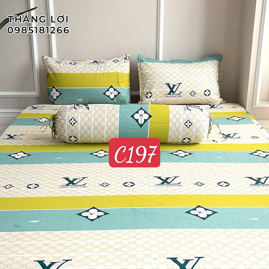 Drap Cotton 100% ga giường bộ drap cao cấp chính hãng Mẫu C197 IN LOGO vệ sinh dễ dàng.