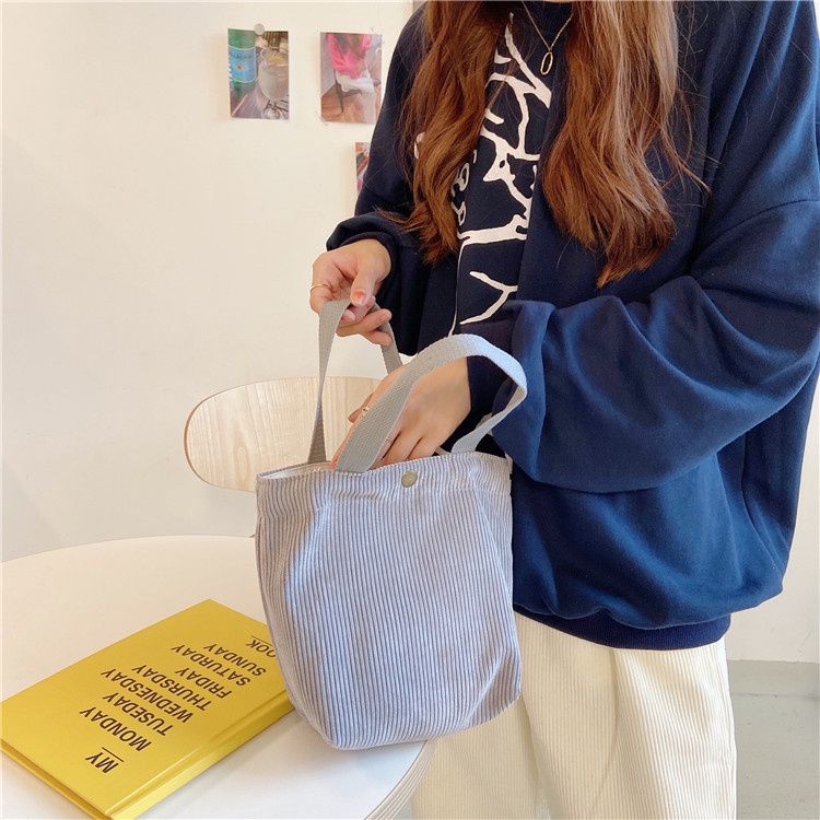 Túi Tote Mini Vải Nhung Kẻ Màu Sắc Ngọt Ngào Phong Cách Retro Cho Nữ