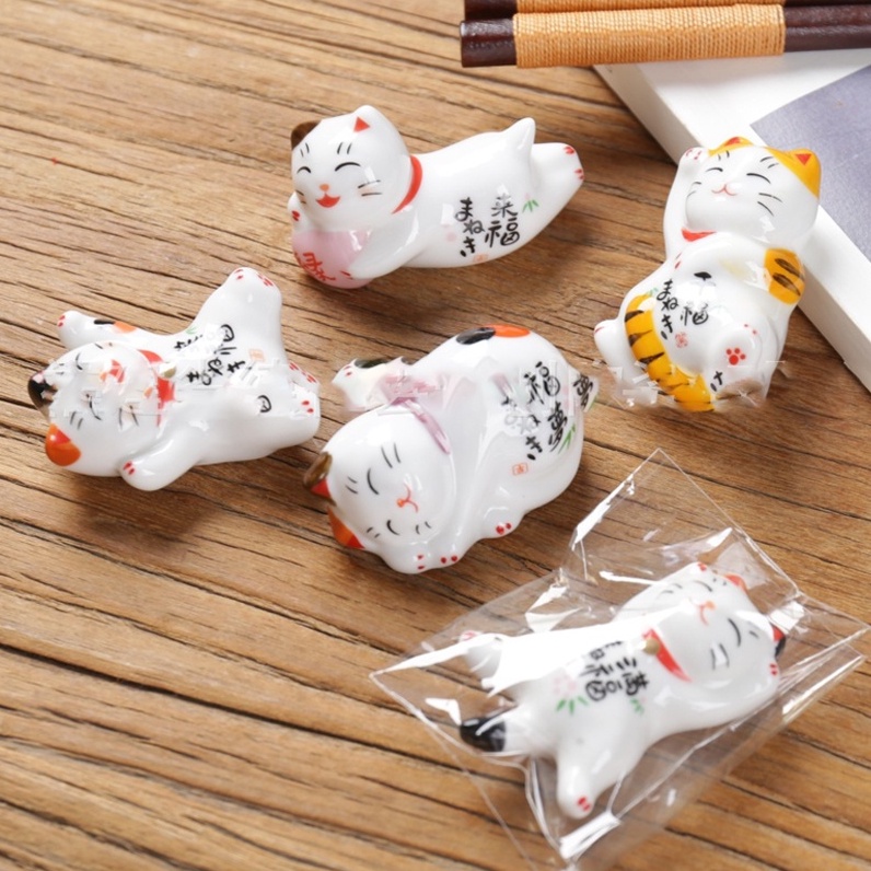 Gác đũa con mèo Nhật Bản bằng gốm sứ, phụ kiện họa tiết Nhật Bản trang trí bàn ăn - TUHUHOUSE