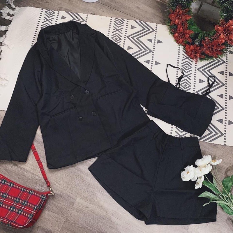 SẴN - SET 3MÓN SHORT VEST ĐEN / NUDE - KÈM VIDEO