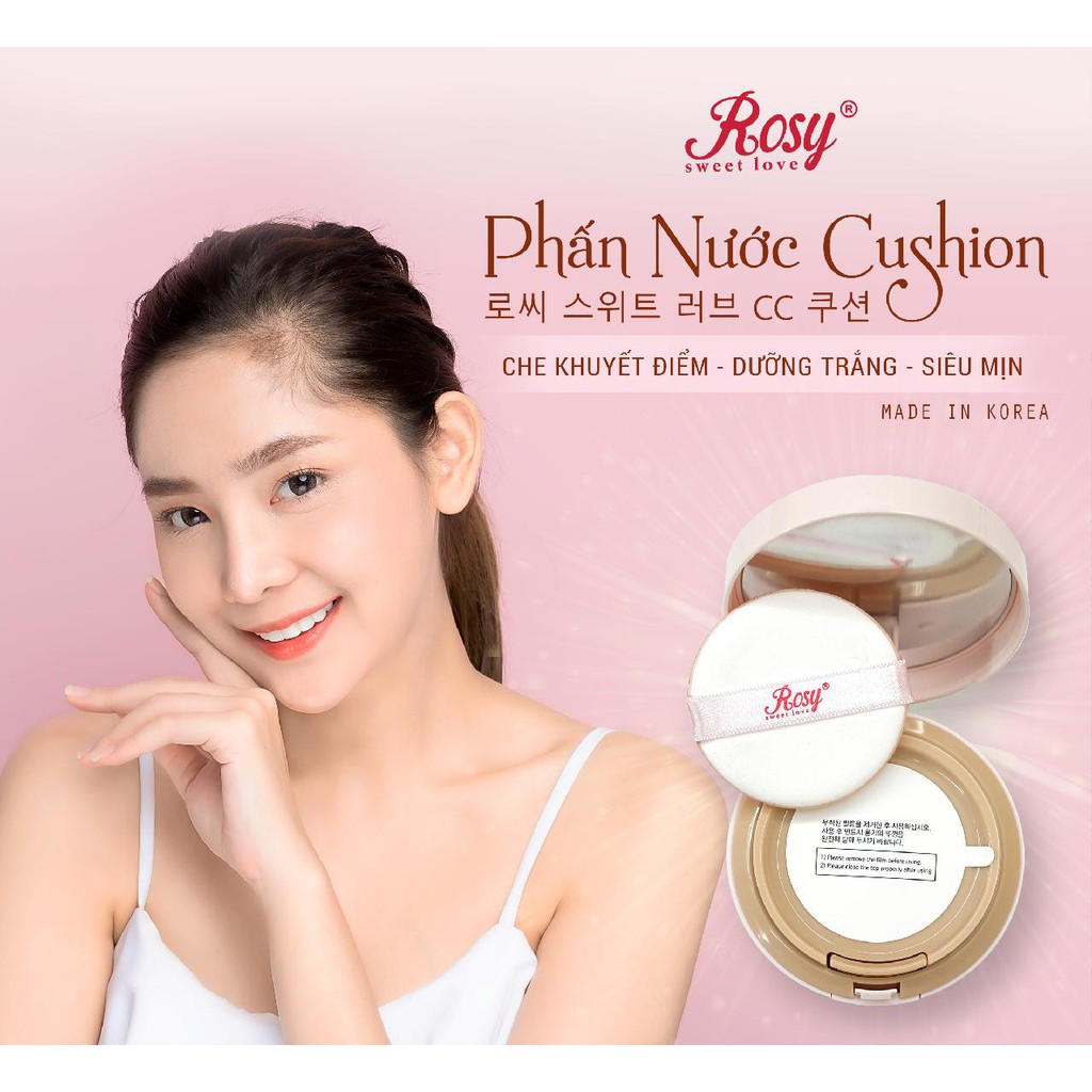 [CHÍNH HÃNG] Phấn nước CC Cushion Rosy mỏng mịn, che phủ tốt, dưỡng trắng da, chống nắng - Nhập khẩu Hàn Quốc