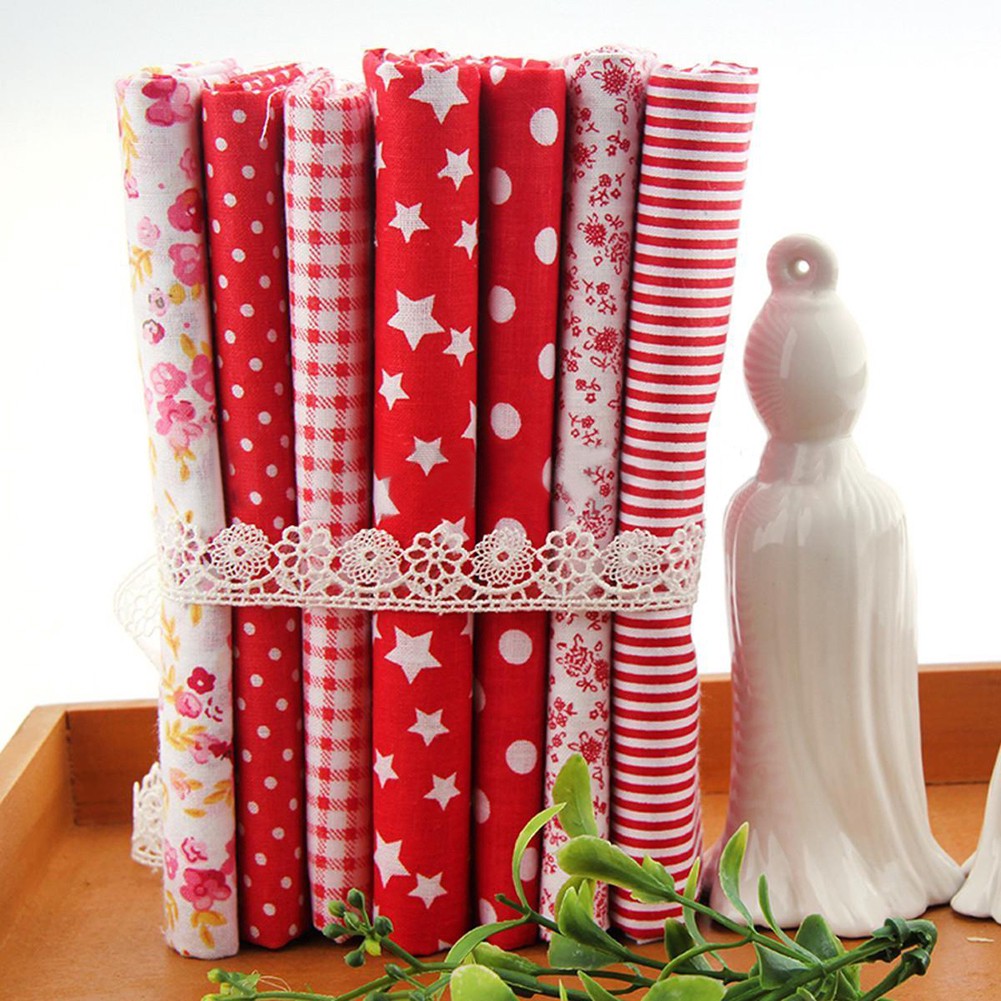 Bộ 7 tấm vải cotton 25x25cm họa tiết hoa làm đồ thủ công tiện dụng