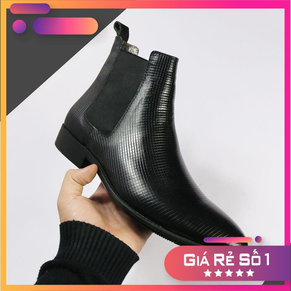 Giày Chelsea Boot Nam Da Bò thật dập vân, kiểu dáng đẹp thời trang, tăng chiều cao