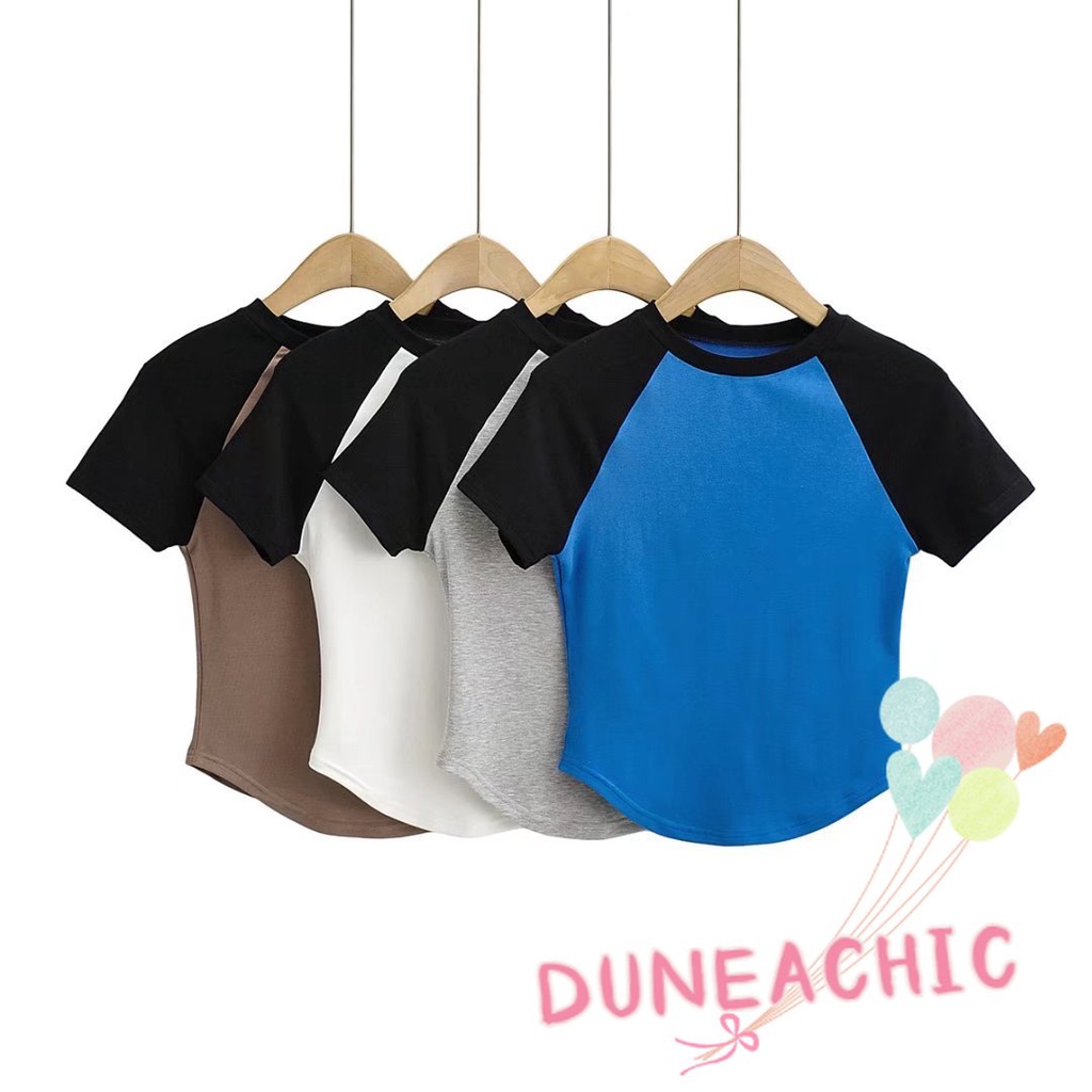 DUNEA Áo thun ngắn tay phối màu cá tính thời trang cho nữ