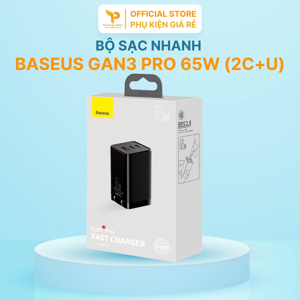 Bộ Sạc Baseus GaN3 Pro Charging Charger C+C+A 65W Charging Set (Kèm cáp sạc C to C 100W)