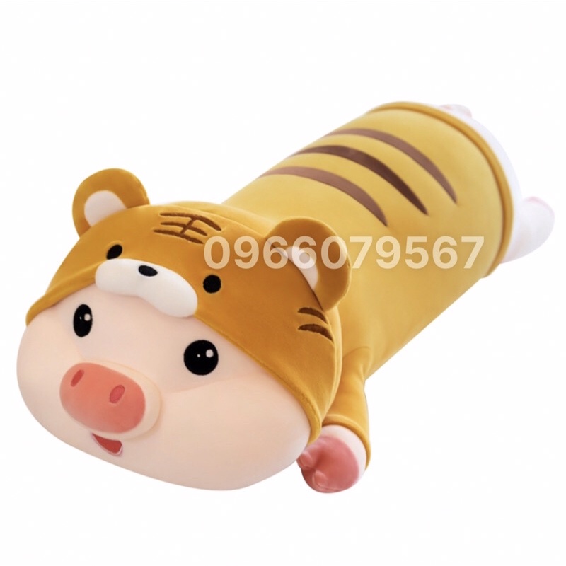 Gấu Bông Heo nằm cosplay Hổ size 1m4 Siêu to,Gối ôm Heo mũ Hổ Có Khoá Kéo, Siêu mềm mịn