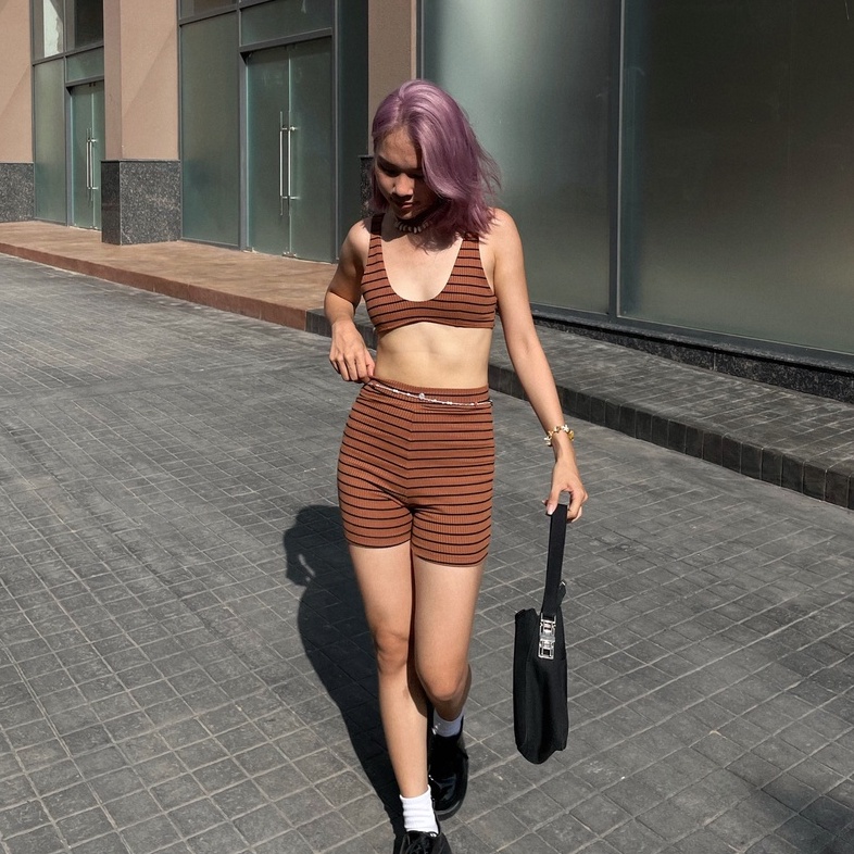 Quần thun ngắn kẻ sọc, là min - CLAY KNIT SHORTS