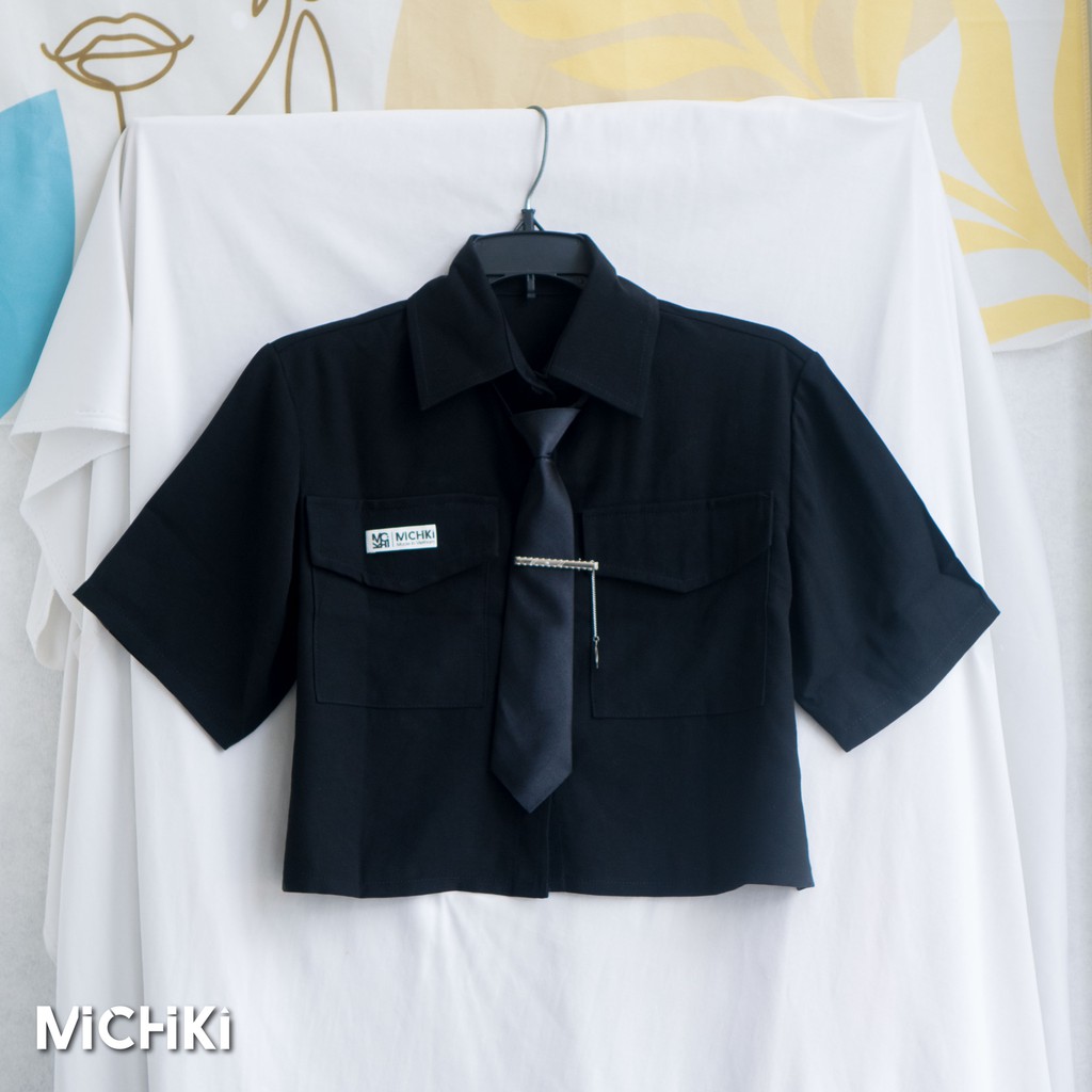 Áo sơ mi nữ croptop chưa kèm cà vạt Michiki phong cách Ulzzang - Hàng thiết kế cao cấp