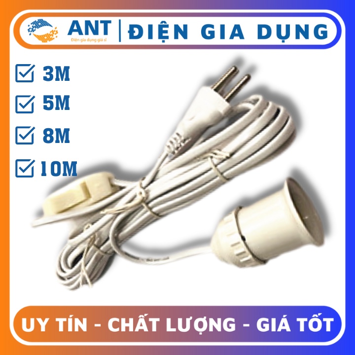 Đuôi Đèn Liền Dây 3M-5M E27 Có Công Tắc Và Phích Cắm - Chịu Tải Nhiệt Tốt, Nhựa Chống Vỡ