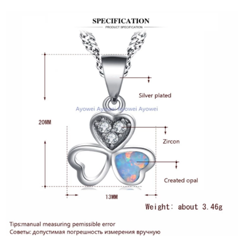 Thời Trang Dây Chuyền Mặt Cỏ May Mắn Đính Đá Opal Sang Trọng Cho Nữ