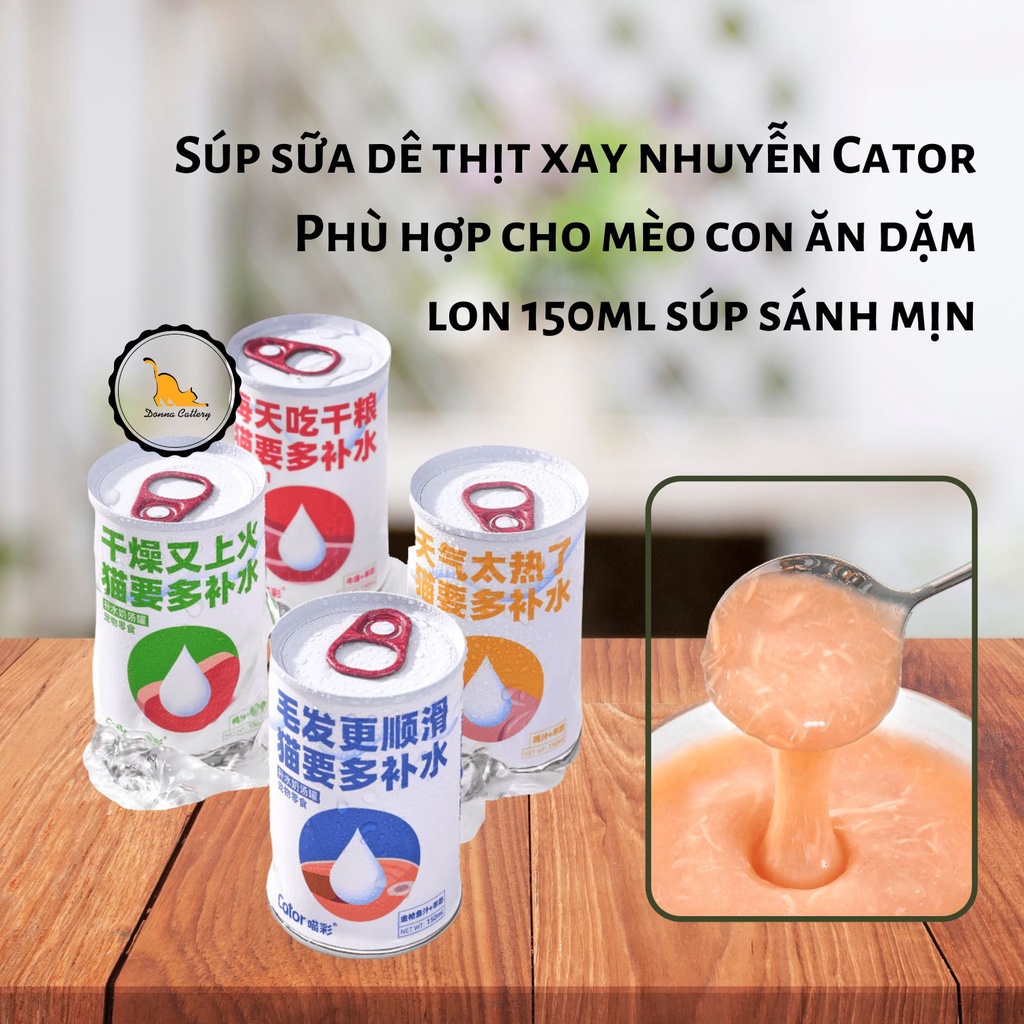 CATOR SÚP THỊT XAY VÀ SỮA DÊ CHO CHÓ MÈO LON 150ml