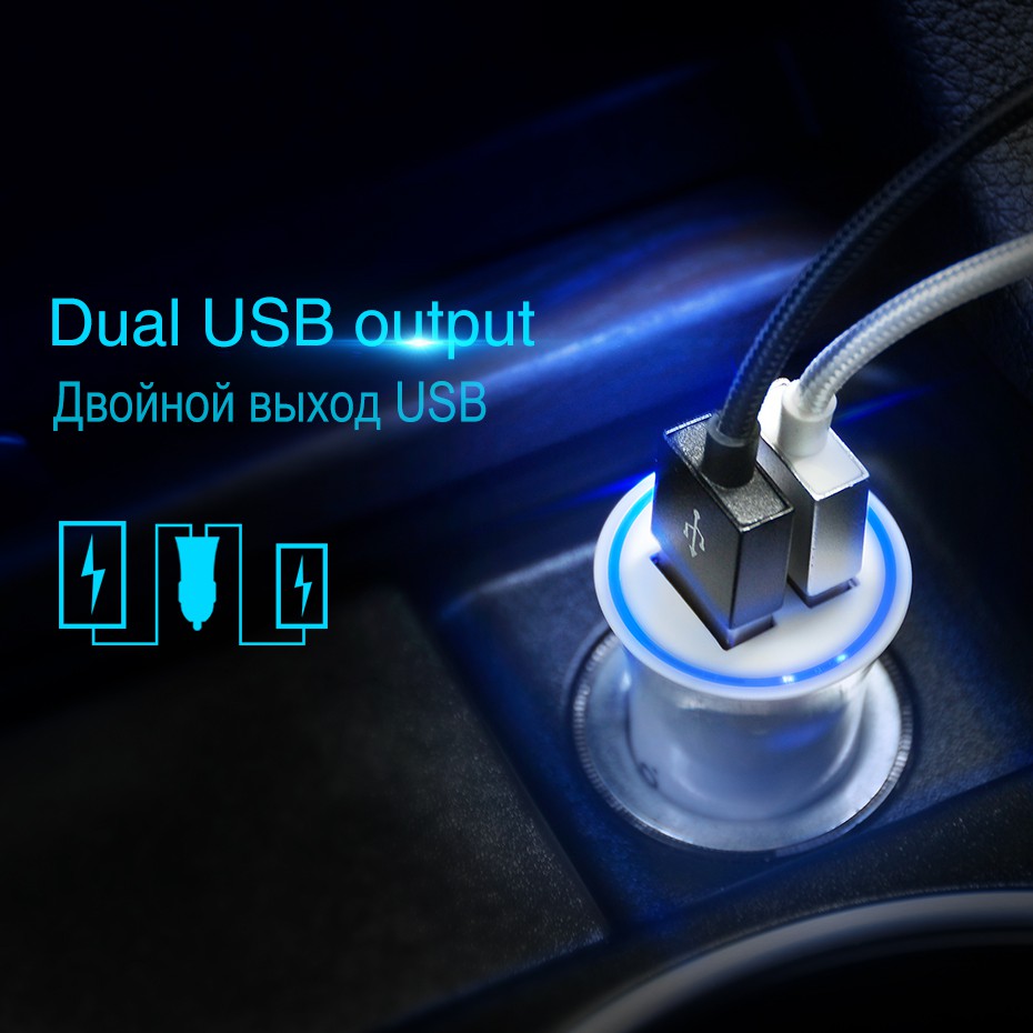 CODHOCO UC204 Mini Car Charger Dual USB Port Charging Adapter 2.4A Universal