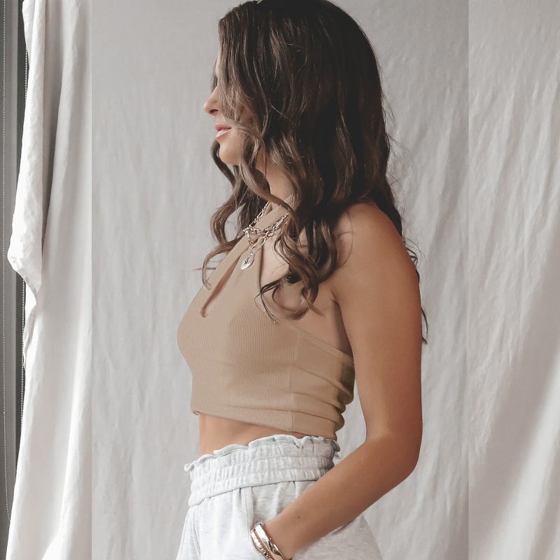 Xiangbao Áo Crop Top Dệt Kim Không Tay Màu Trơn Cho Nữ