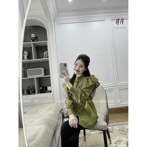 [Mã FAMARAL1 giảm 10K đơn 50K] ÁO SƠ MI XANH CỐM LI BÈO NGỰC