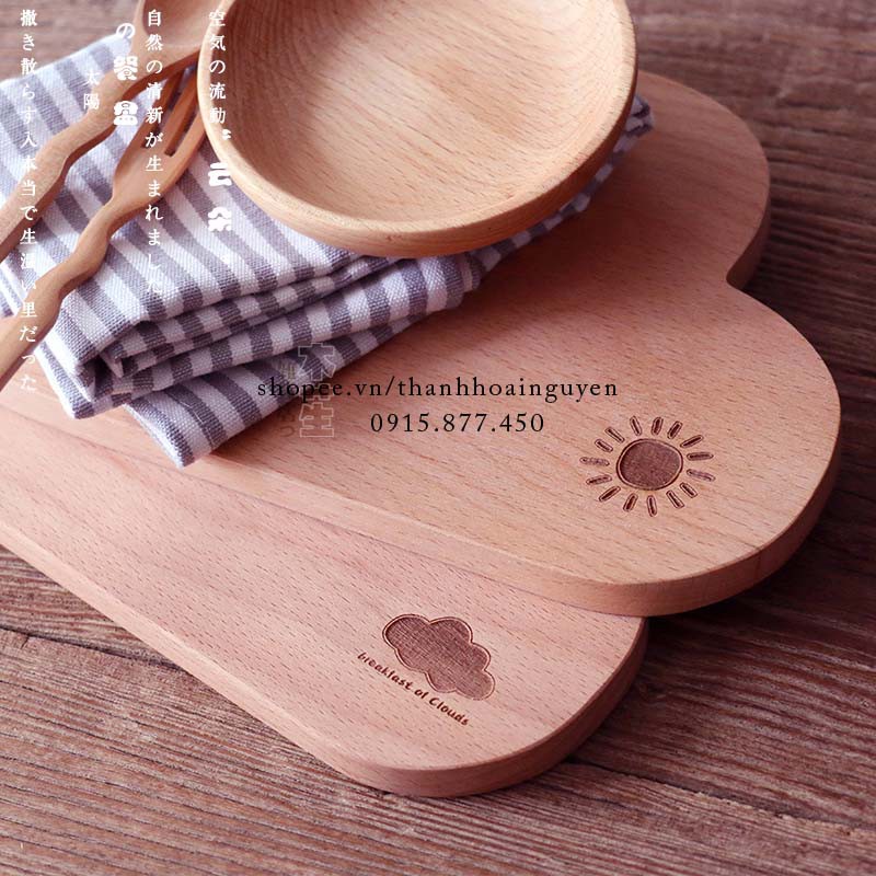 Khay gỗ sồi nguyên tấm hình đám mây xinh xắn đựng đồ tráng miệng ăn sáng Breadboand decor chụp ảnh