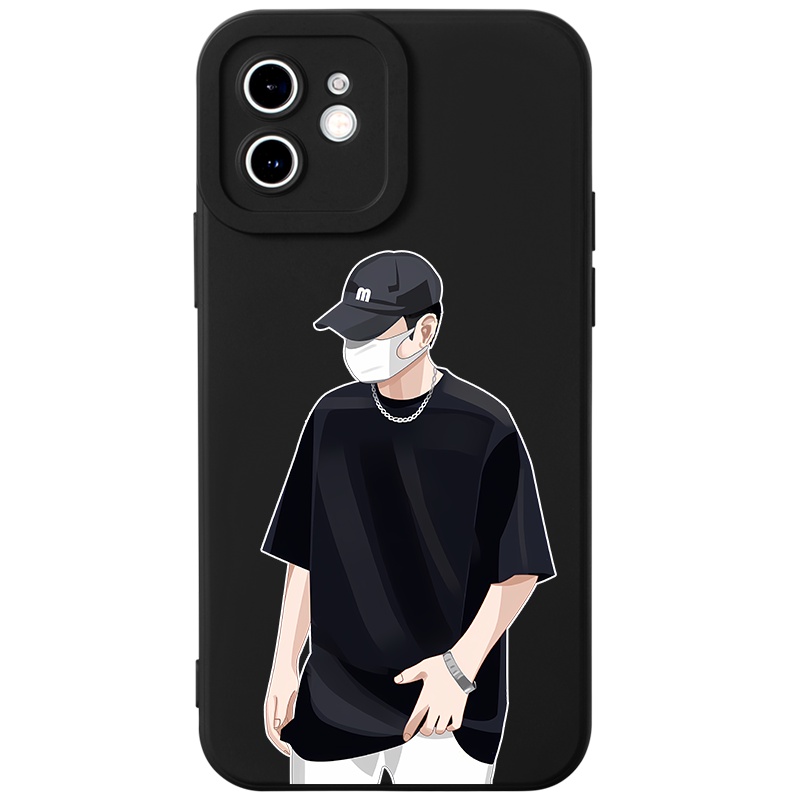 Ốp lưng JURSUE hoạt hình cặp đôi dễ thương đẹp đen Cho iPhone 14 13 12 11 Pro Max SE 2020 X XR XS 8 7 ip 6S 6 Plus Y2431