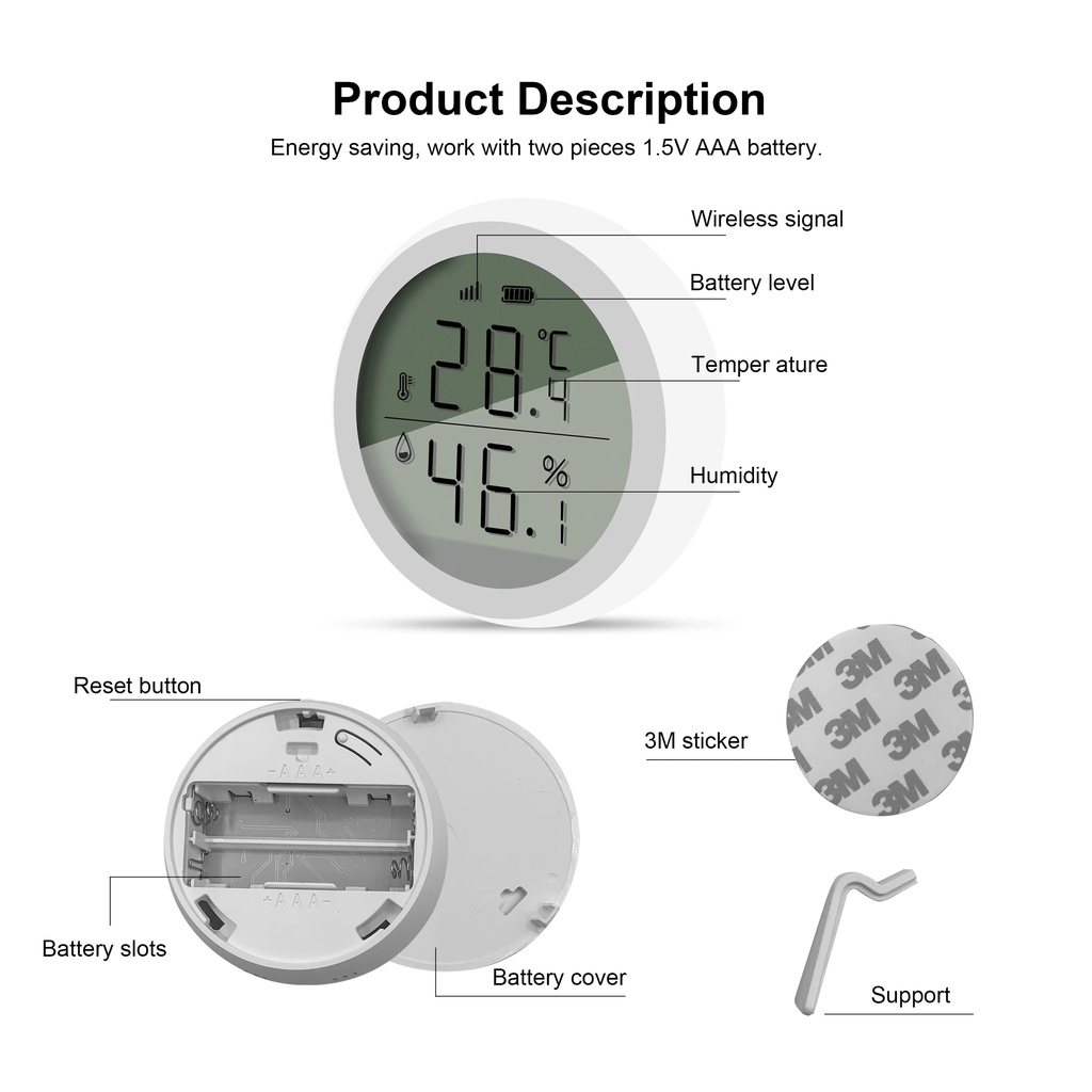 Cảm biến nhiệt độ và độ ẩm AKIA ZigBee có màn hình LCD - Đo nhiệt độ và độ ẩm, Hiển thị lên màn hình và App Smart Life