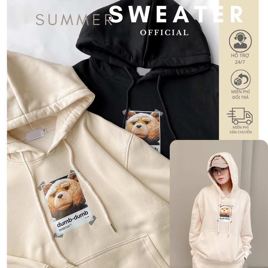 Áo Hoodie Nỉ Trơn Unisex basic, áo khoác nỉ trơn nam nữ form rộng Gấu dumb