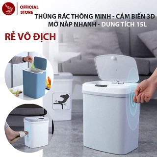 [SALE SỐC] Thùng rác CẢM ỨNG thông minh cao cấp- Có nắp đóng mở tự động, sạc USB- Thể Tích 15L!