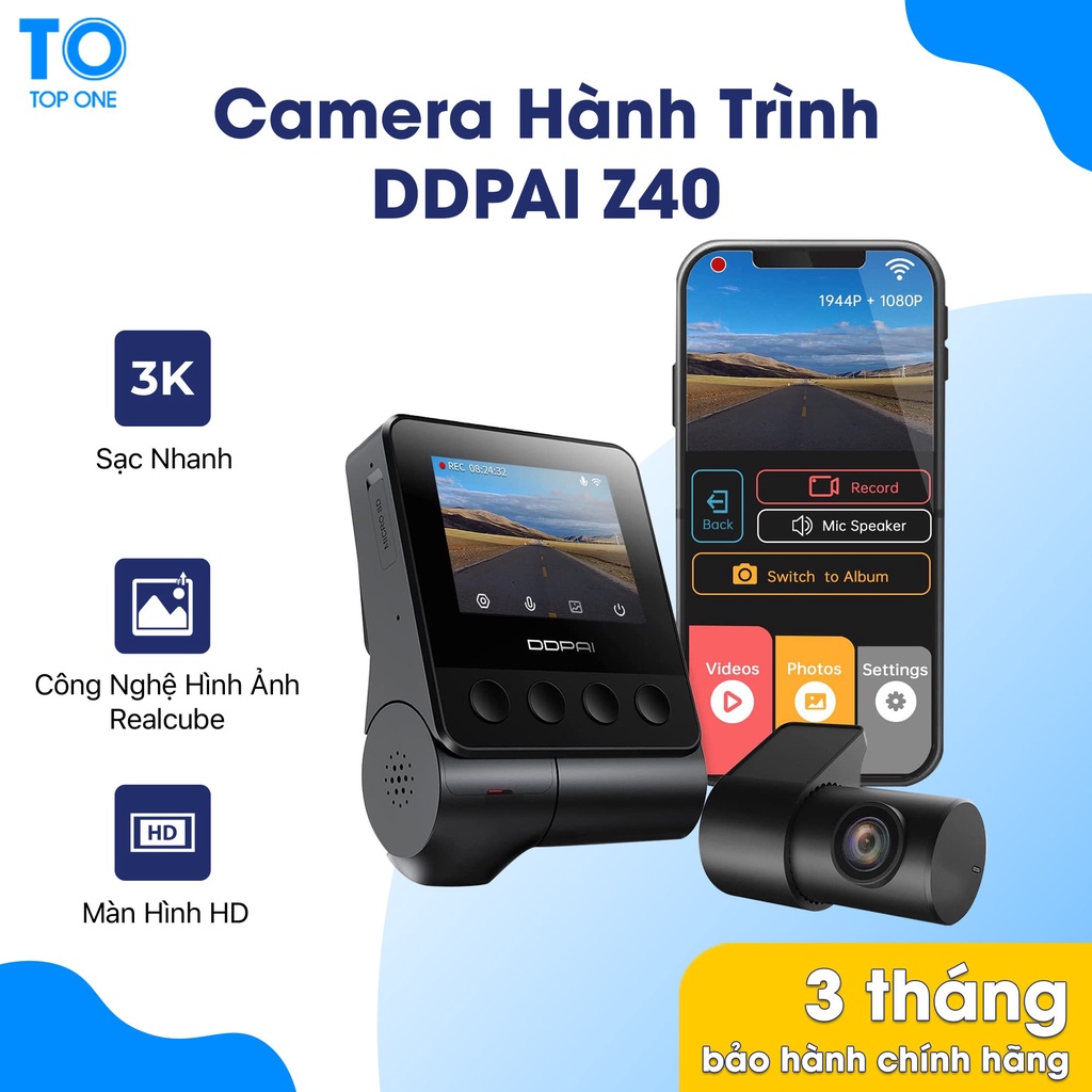 Camera Hành Trình Ô tô DDPAI Dash Cam Z40 Quốc tế. Độ phân giải cao 1944P Tích hợp sẵn GPS Ghi âm kênh đôi