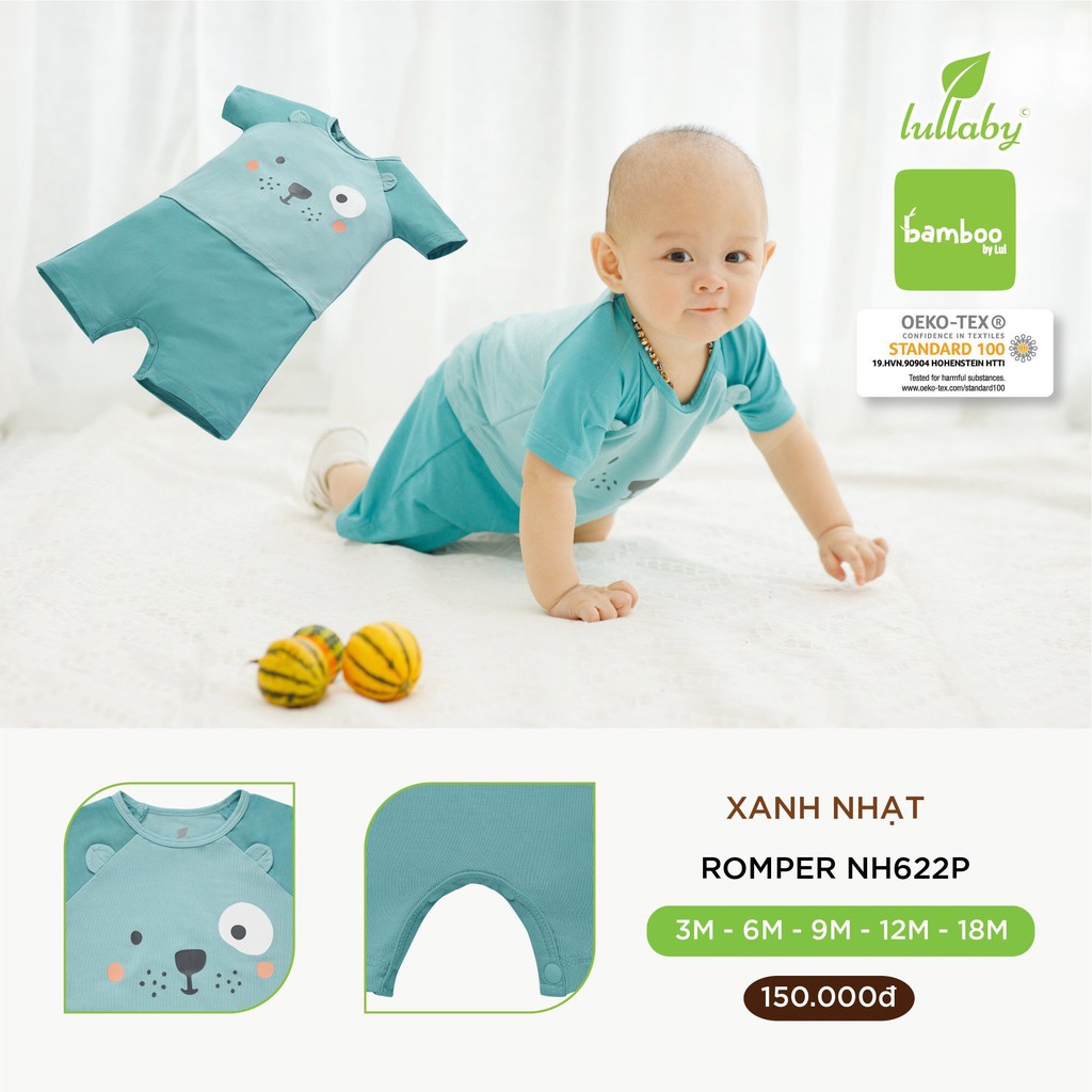 Romper sợi tre Lullaby NH622P, body cộc tay bé trai, bé gái siêu mát và mềm mịn