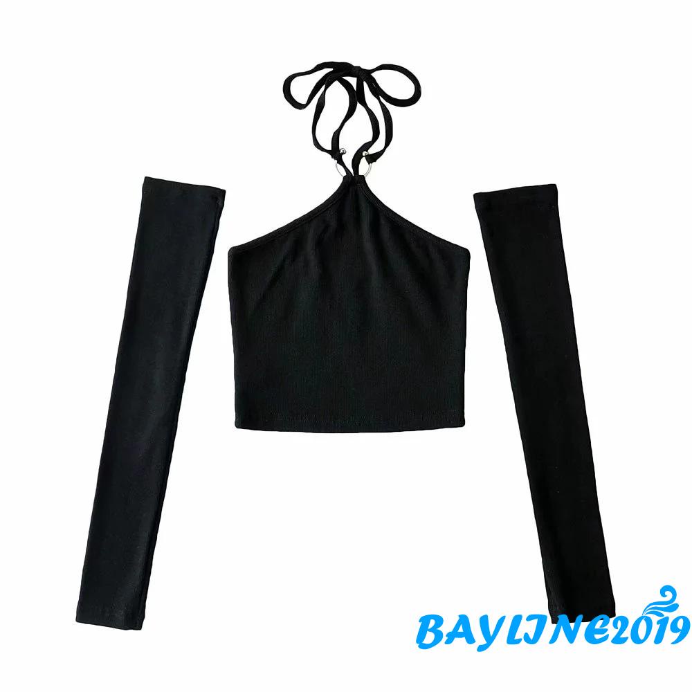 Set Áo Croptop Cổ Yếm + Áo Thun Không Tay Thời Trang Dành Cho Nữ