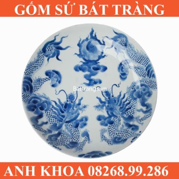 Đĩa sứ thờ phong thuỷ vẽ Rồng Chầu - Gốm sứ Bát Tràng Anh Khoa