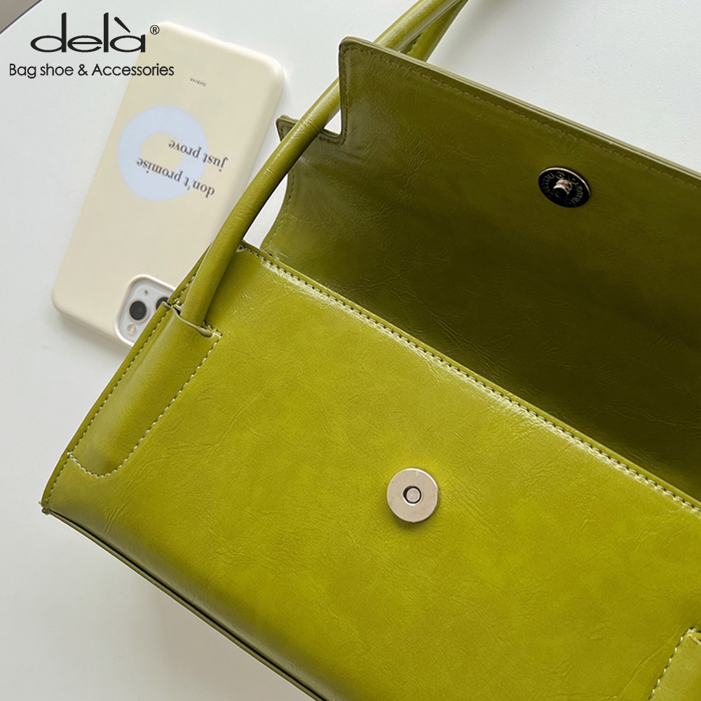 Dela Túi Xách Da Sáp Dầu Có Tay Cầm Dài Màu Sắc Ngọt Ngào Phong Cách Retro Thời Trang Cho Nữ