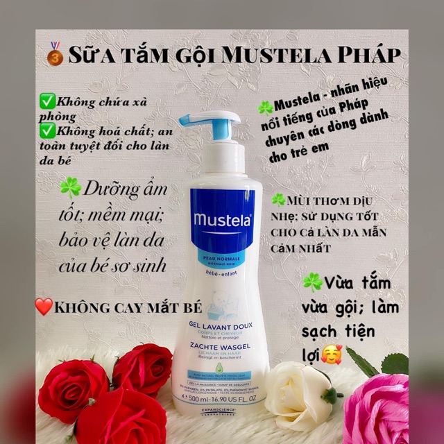 Sữa tắm kiêm dầu gội Mustela vòi 500ml