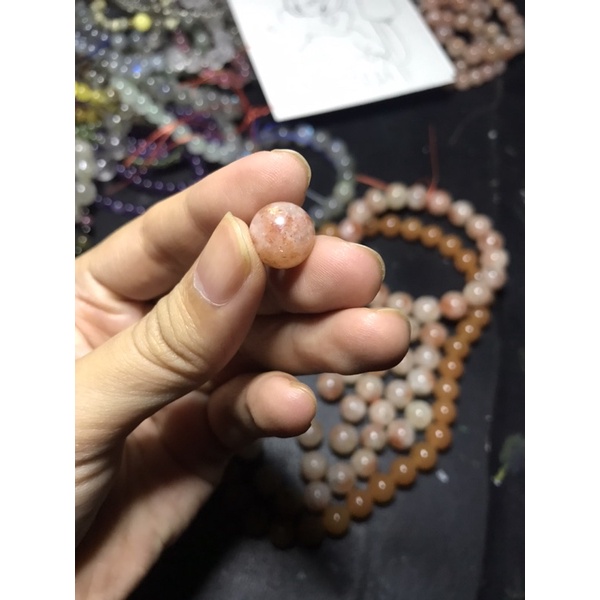 Hạt lẻ Sunstone đá mặt trời mài tròn xỏ lỗ dùng cho Tarot, HandMade ,DIY
