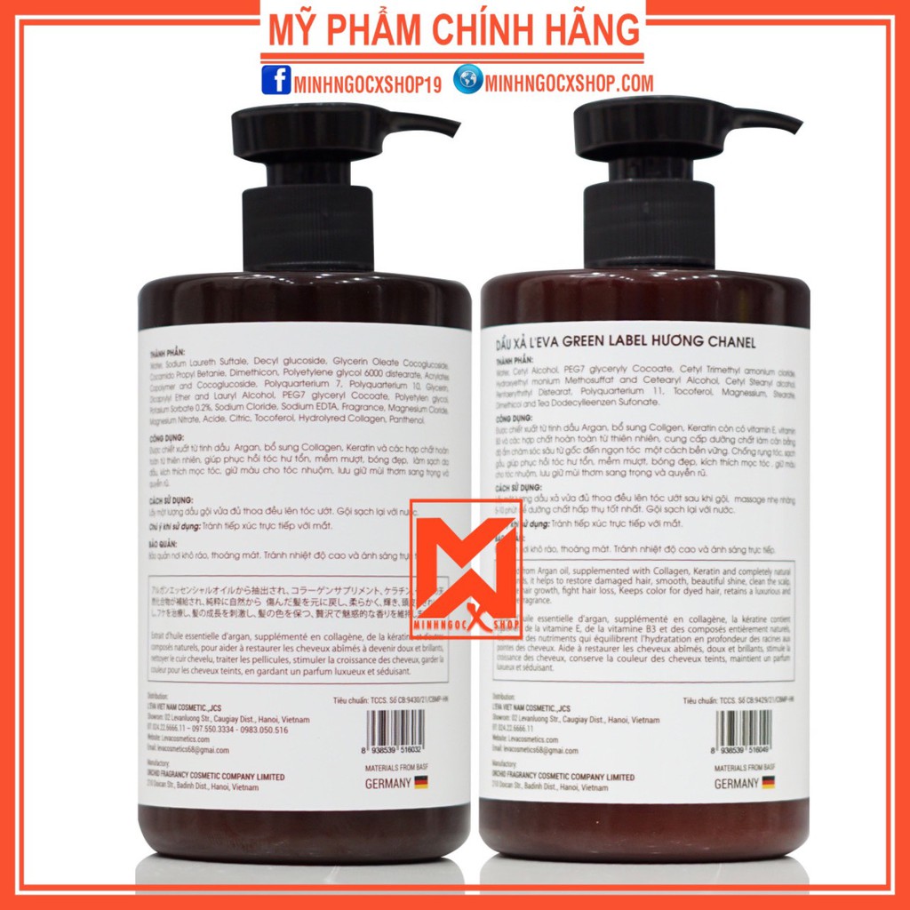 L'EVA dầu gội xả kích thích mọc tóc hương nước hoa LEVA GREEN LABEL 500ml chính hãng