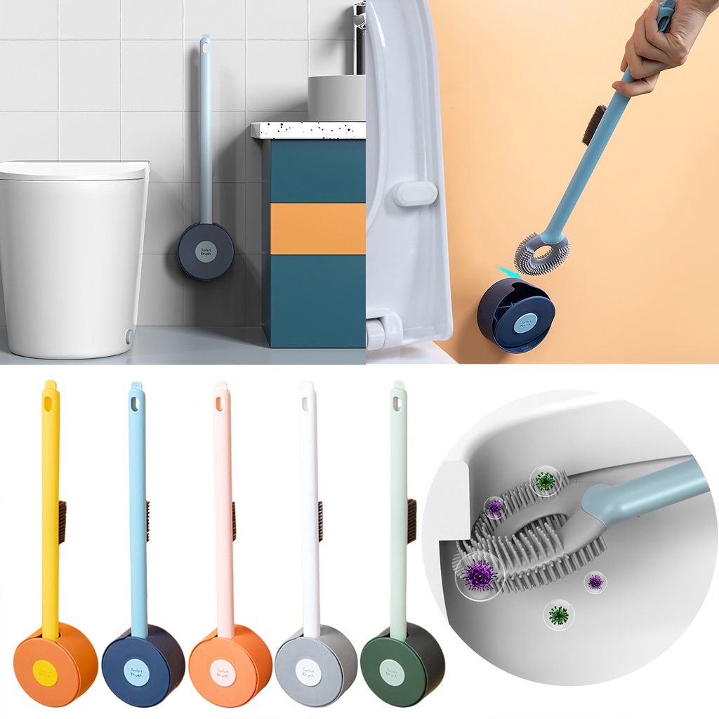 Cọ Vệ Sinh Toilet 2 Trong 1 Tay Cầm Dài Bằng Silicone Màu Sắc Ngọt Ngào Tiện Dụng
