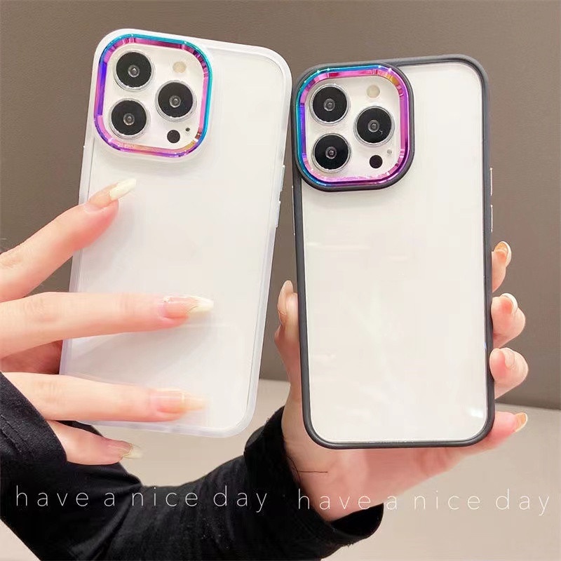 Ốp điện thoại trong suốt viền kim loại màu cầu vồng thích hợp cho iPhone 13 Pro MAX 11 12 Pro MAX iphone x xs max XR