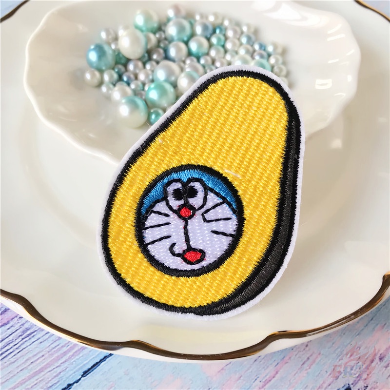 ☸ Miếng Dán Ủi Lên Quần Áo Hình Doraemon / Dưa Hấu / Táo / Dâu / ☸ 1 Sticker Ủi Thêu Hình Huy Hiệu