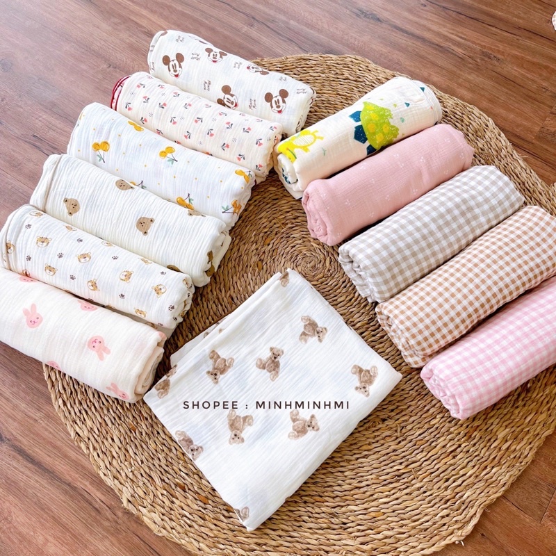 Chăn xô muslin organic 4 lớp siêu mềm cho bé