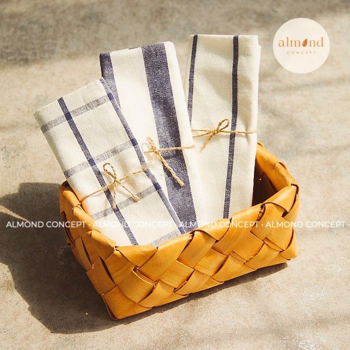 Khăn Bếp, Khăn Trải Bàn Vải Linen Kẻ Sọc Caro, Phong Cách Tối Giản Nhật Bản - almondconcept