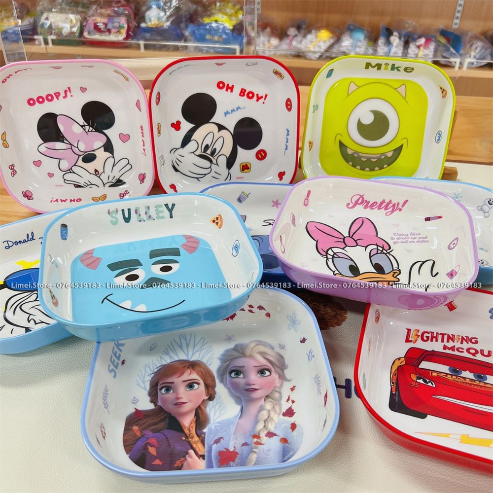 Dĩa ăn dặm , Đĩa vuông Melamine Elsa Frozen Car Mickey Minnie cho trẻ em Disney