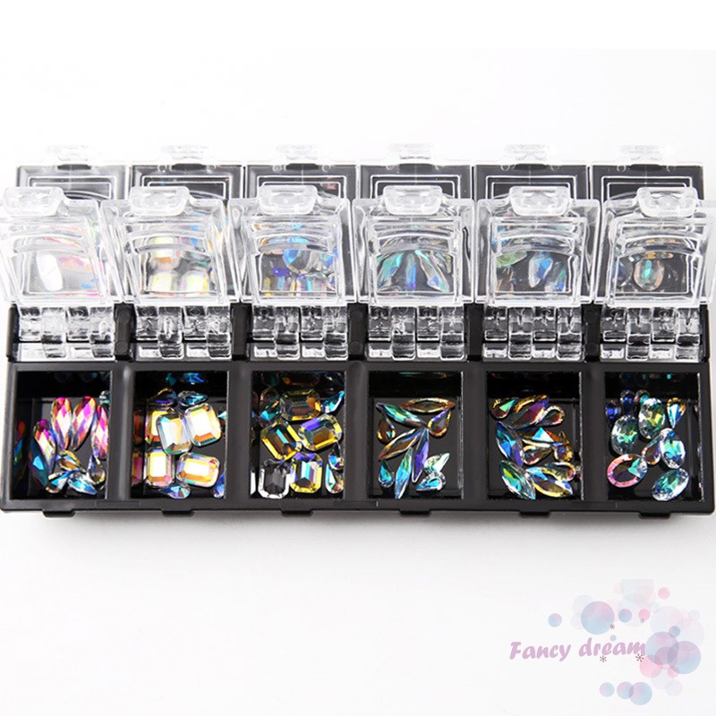 Phụ kiện pha lê trang trí móng tay 3D nhiều màu 12 hộp