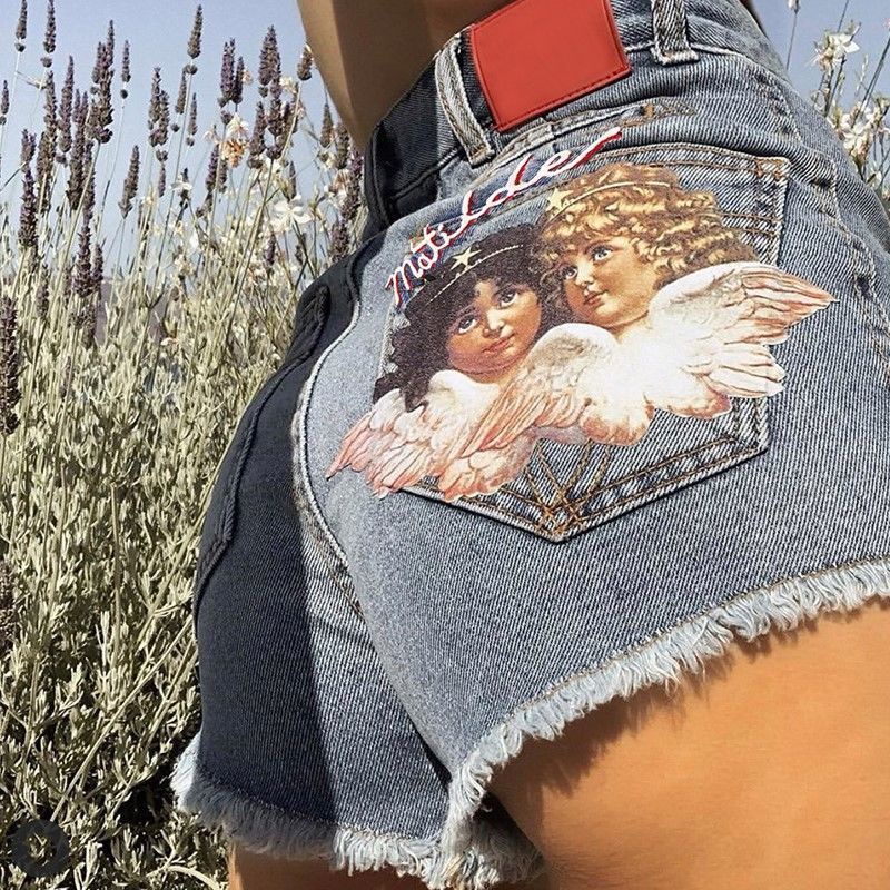 Quần Short Jeans Lưng Cao Phong Cách Âu Mỹ Cho Nữ