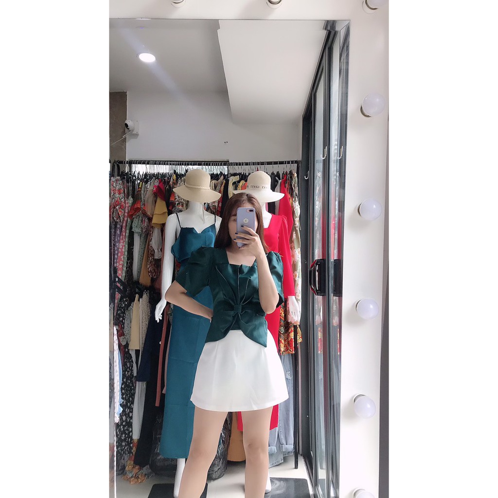 Hình thật - Áo lụa nơ tay phồng ⚡ FREESHIP ⚡ áo thiết kế nhiều màu nhiều size chất siêu mát, dày mịn