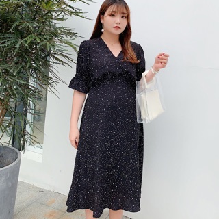 Đầm xoè big size màu đen in ngôi sao li ti size 60-75kg