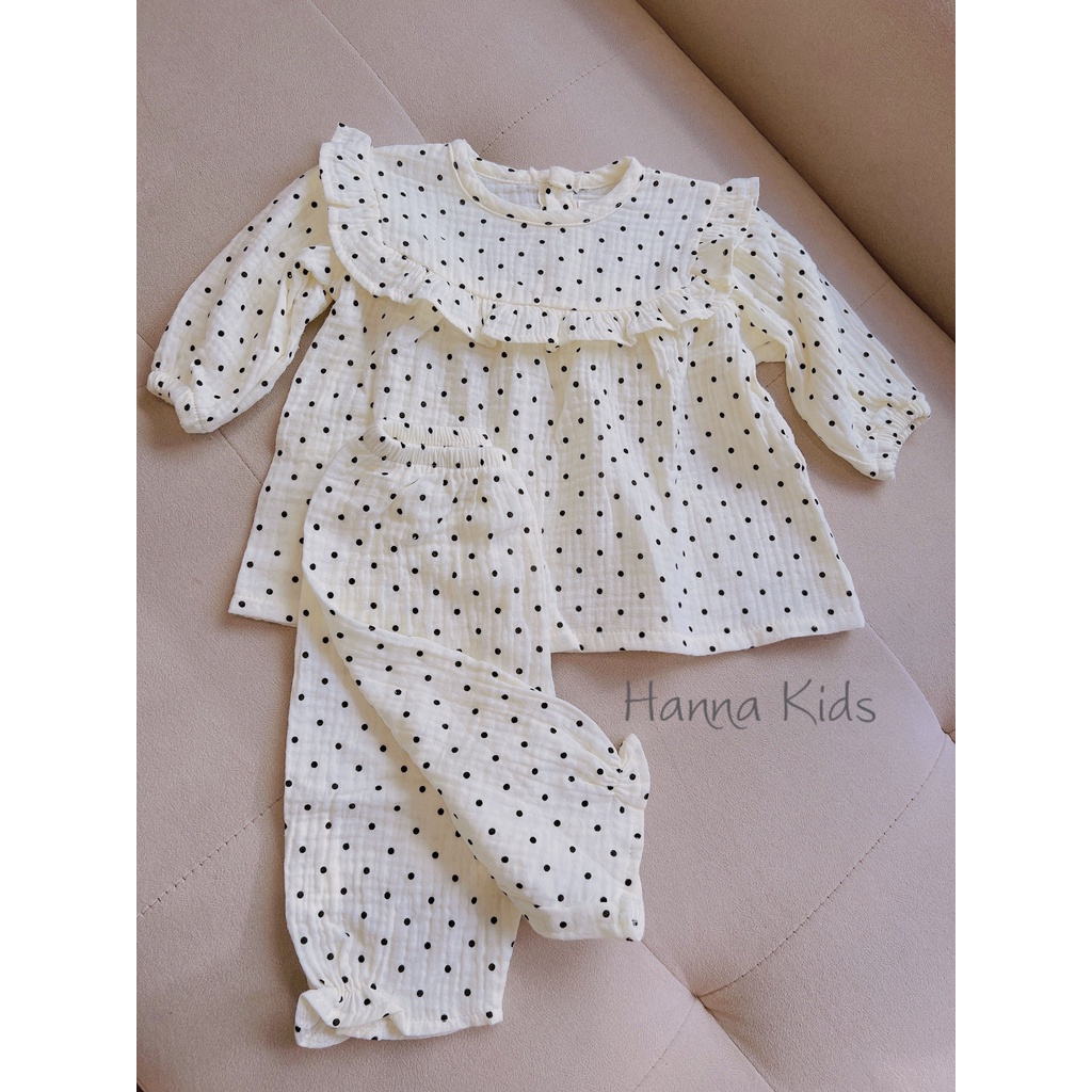 Ảnh thật -Bộ dài tay cánh tiên cho bé gái vải xô muslin cao cấp, bộ thu đông họa tiết xinh xắn cho bé gái