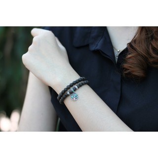 CHUÕI HẠT VÒNG TAY TRẦM HƯƠNG MIX CHARM BẠC CHIẾC LÁ MAY MẮN