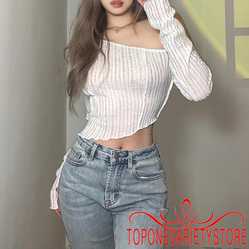 Áo croptop tay dài màu trơn thiết kế độc đáo thời trang quyến rũ cho nữ