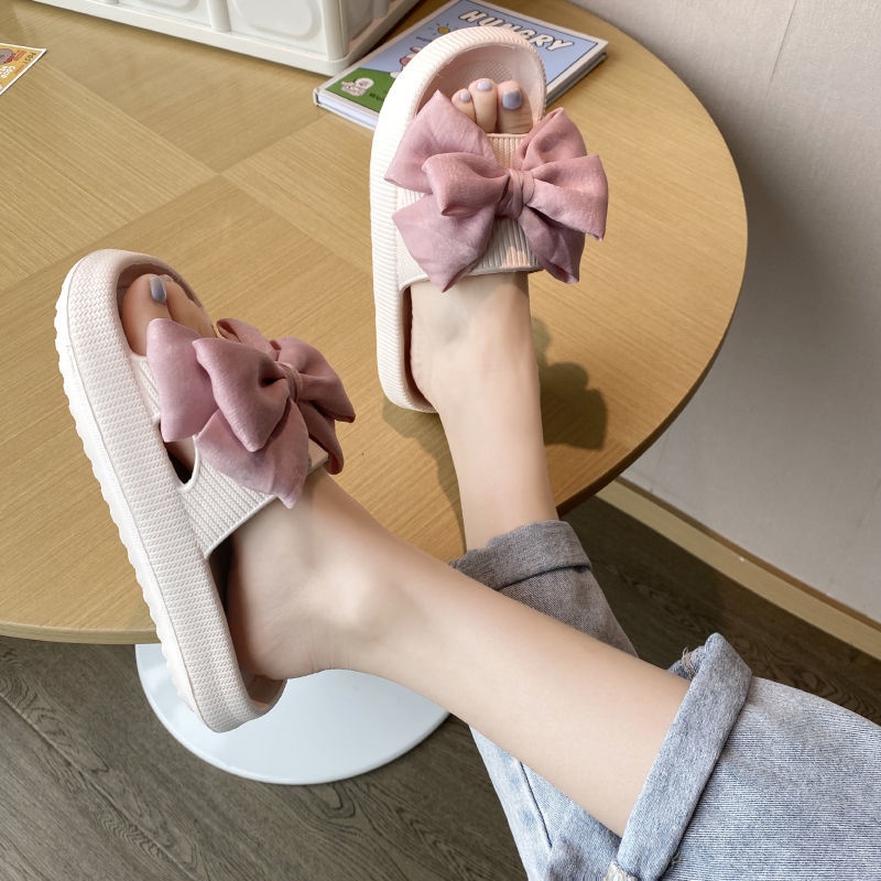Dép Đi Trong Nhà Đế Dày Khử Mùi Chống Trượt Đính Nơ Dễ Thương