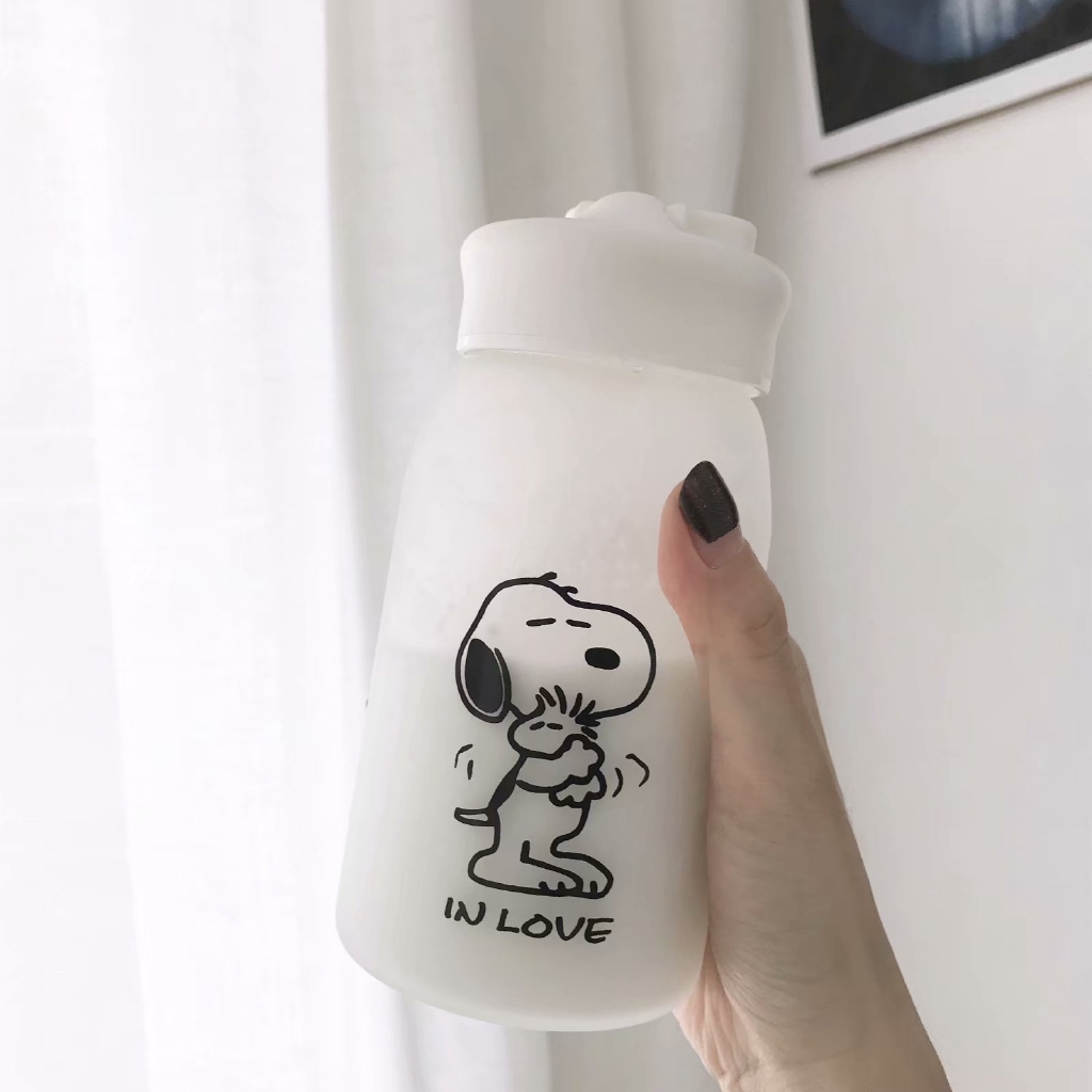 Bình Nước Thủy Tinh In Hình Chú Chó Snoopy Dễ Thương Phong Cách Hàn Quốc
