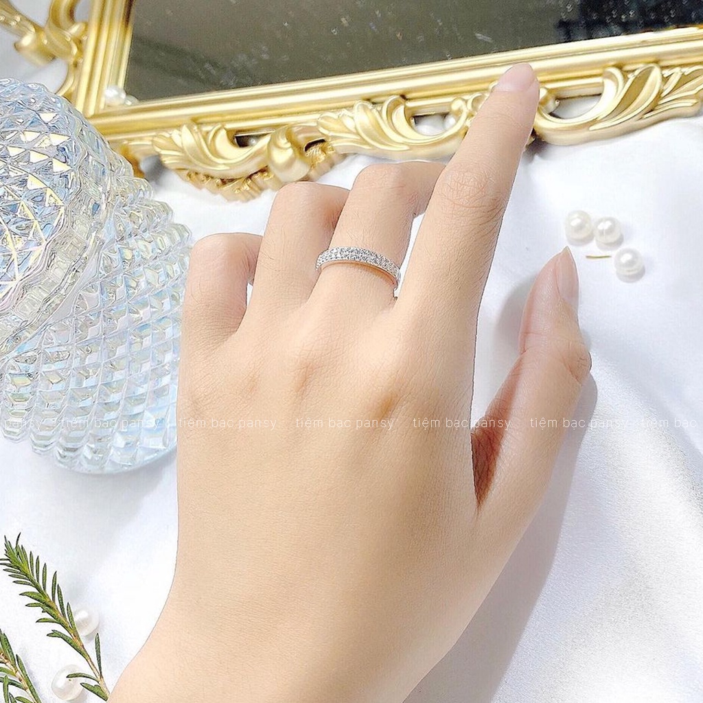 Nhẫn bạc nữ PANSY 2 hàng đá lấp lánh, nhẫn nữ bạc thật 925 giá rẻ