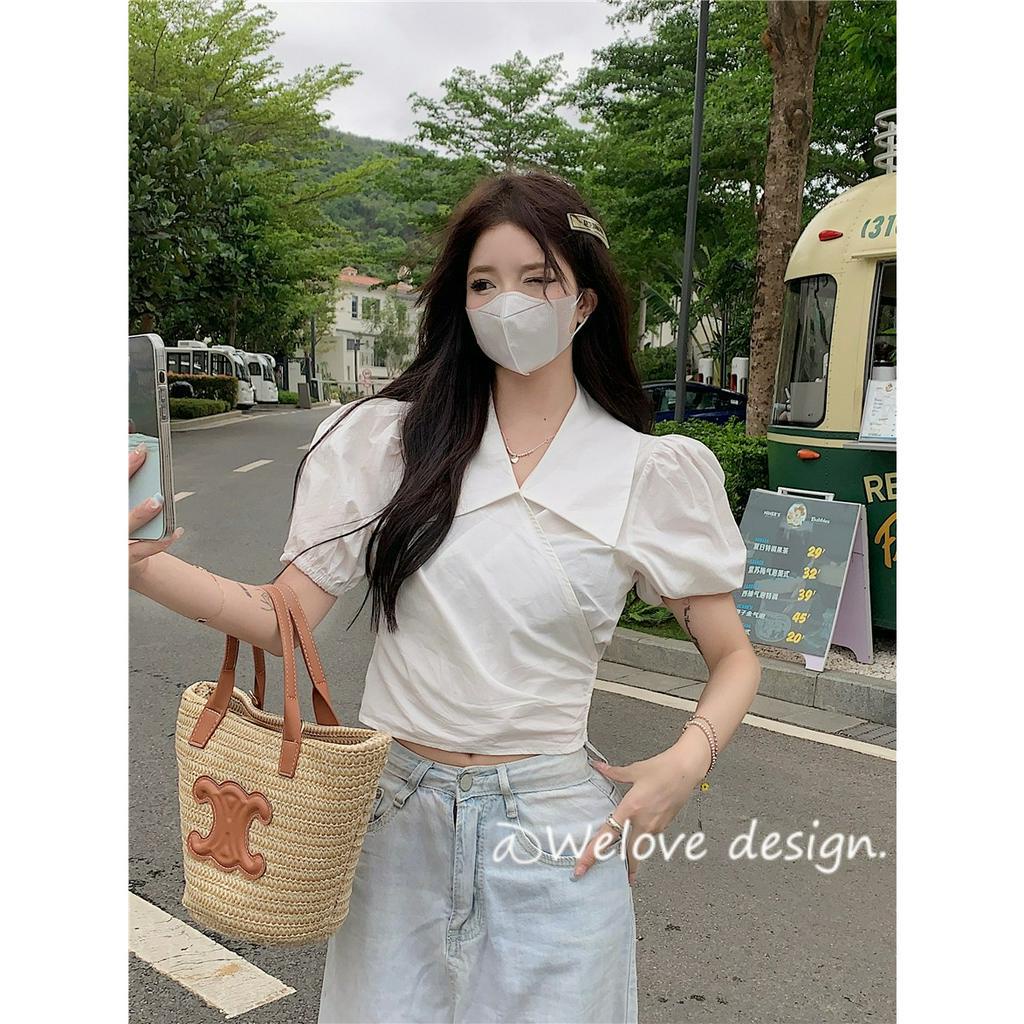 「 WELOVE1 」Áo Croptop Ngắn Tay Cổ Chữ V Thời Trang Mùa Hè Dành Cho Nữ