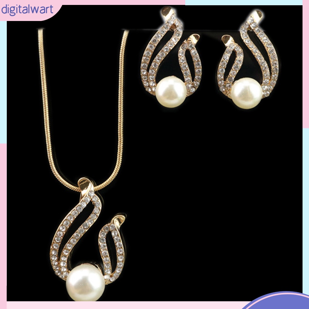 Bộ Vòng cổ + Bông Tai Đính Ngọc Trai Nhân Tạo Hình Giọt Nước