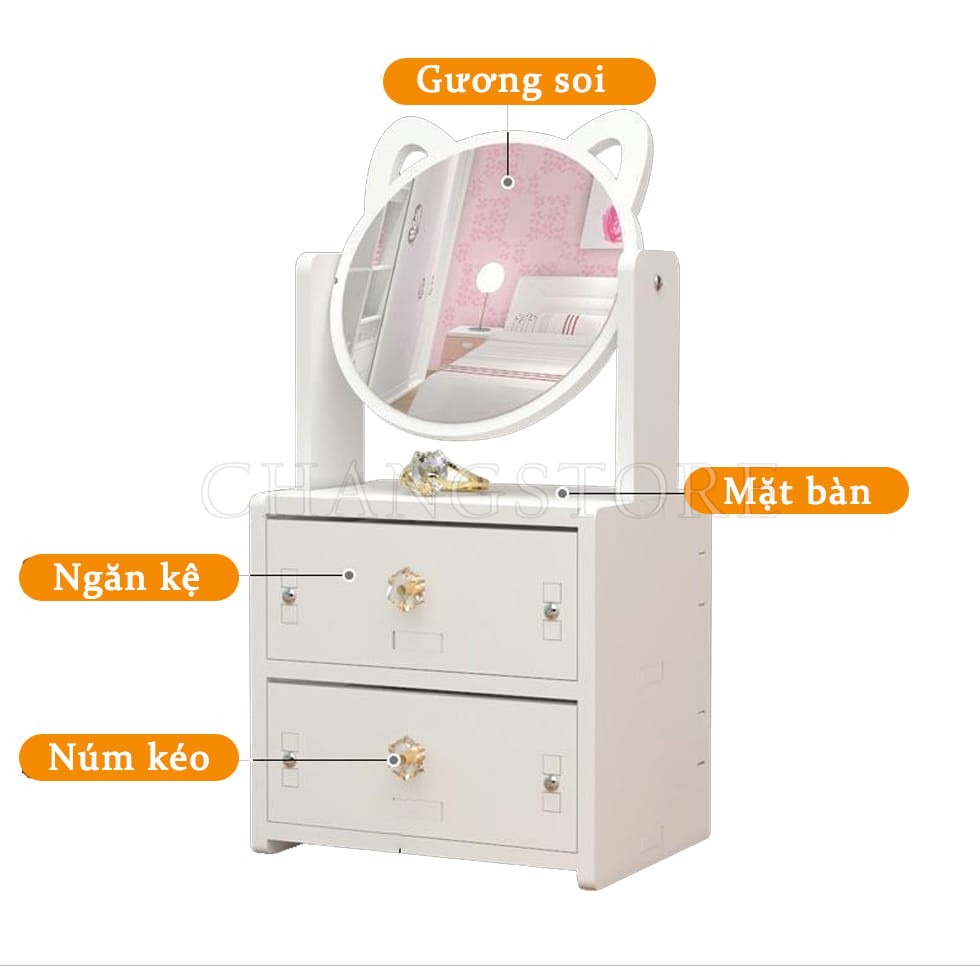 Kệ Đựng Mỹ Phẩm 2 Tầng Mini Gương Tai Mèo Xinh Xắn Đựng Nước Hoa, Son Phấn, Đựng Đồ Trang Điểm Thông Minh